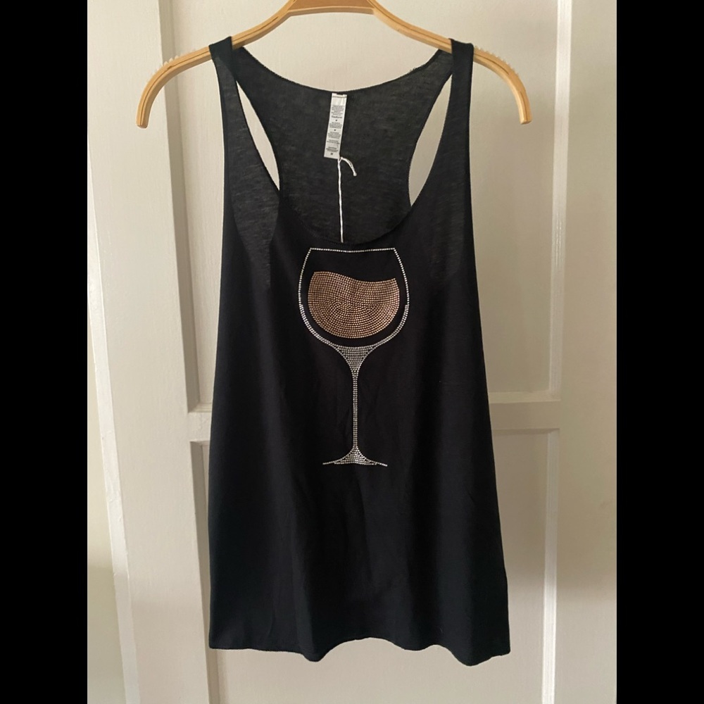 Rhinestone Rose Huge Glass of Wine Ladies Tank Top